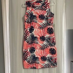 Coral Leaf Print Sleeveless Mini Dress